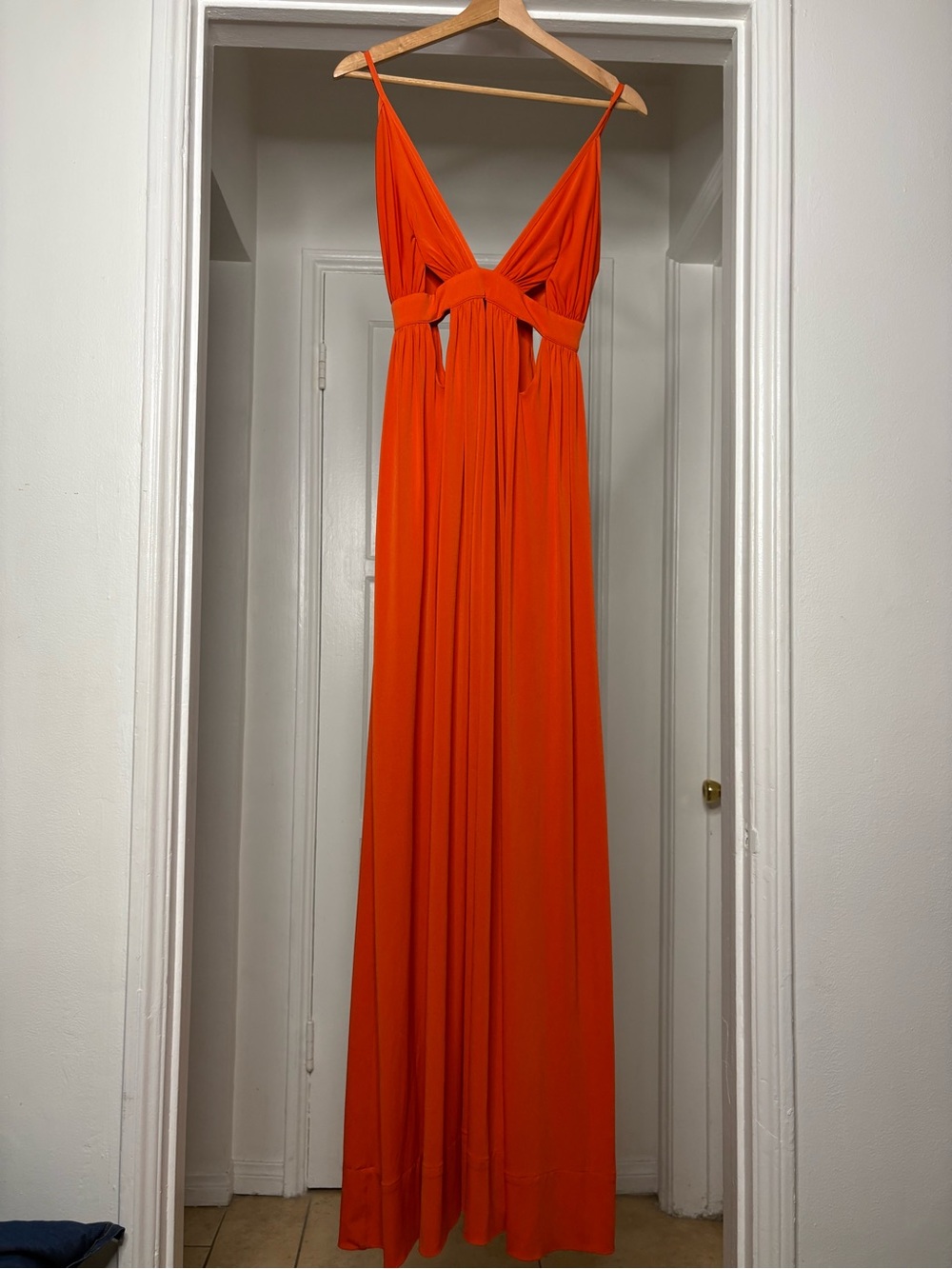 House of CB V‑Neck Orange Cutout Maxi Dress